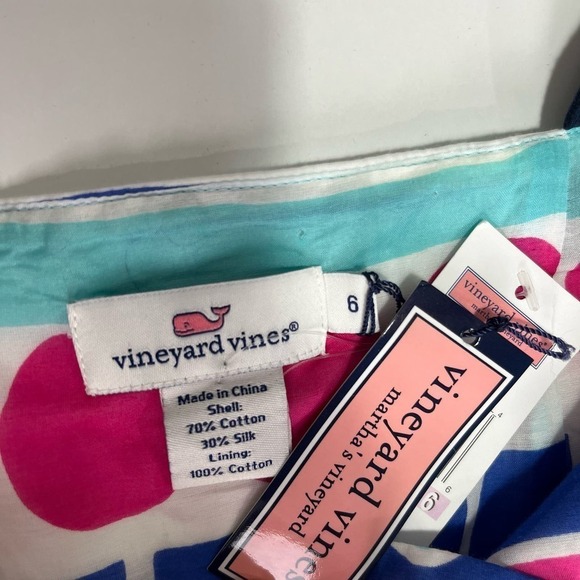 Vineyard Vines Carolina Maxi Dress 6 Ocean Splash NWT Cotton‎ Silk Lined Geo - Picture 3 of 14